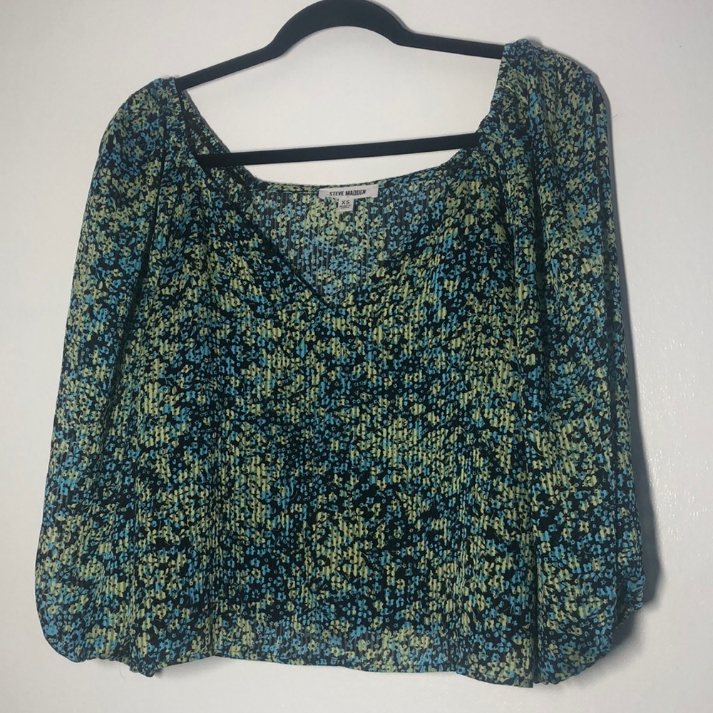 Steve Madden Womens Floral Cropped 3/4 Sleeve Shirt Size XS Floral